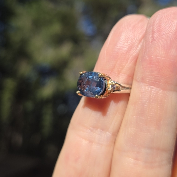 Kyanite solitaire 12k sterling & gold & Aquamarine ring sz5.5 - Picture 13 of 13